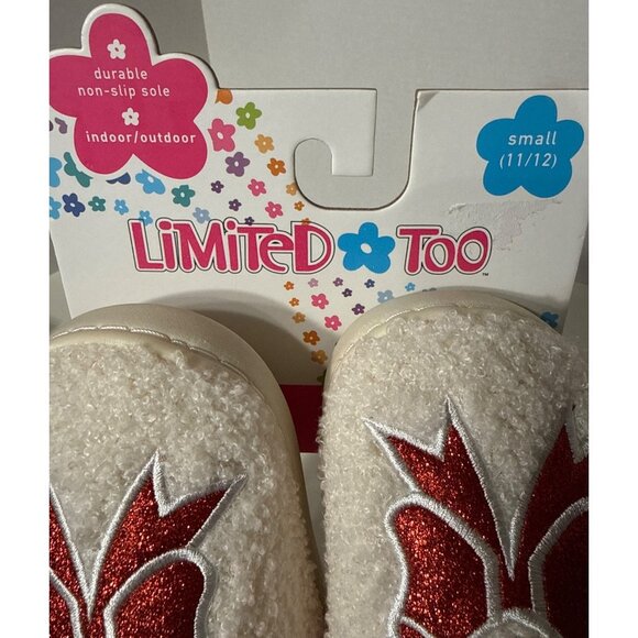 Limited Too white red lined Christmas bow slippers girls S 11/12 NWT glitter - Picture 6 of 6